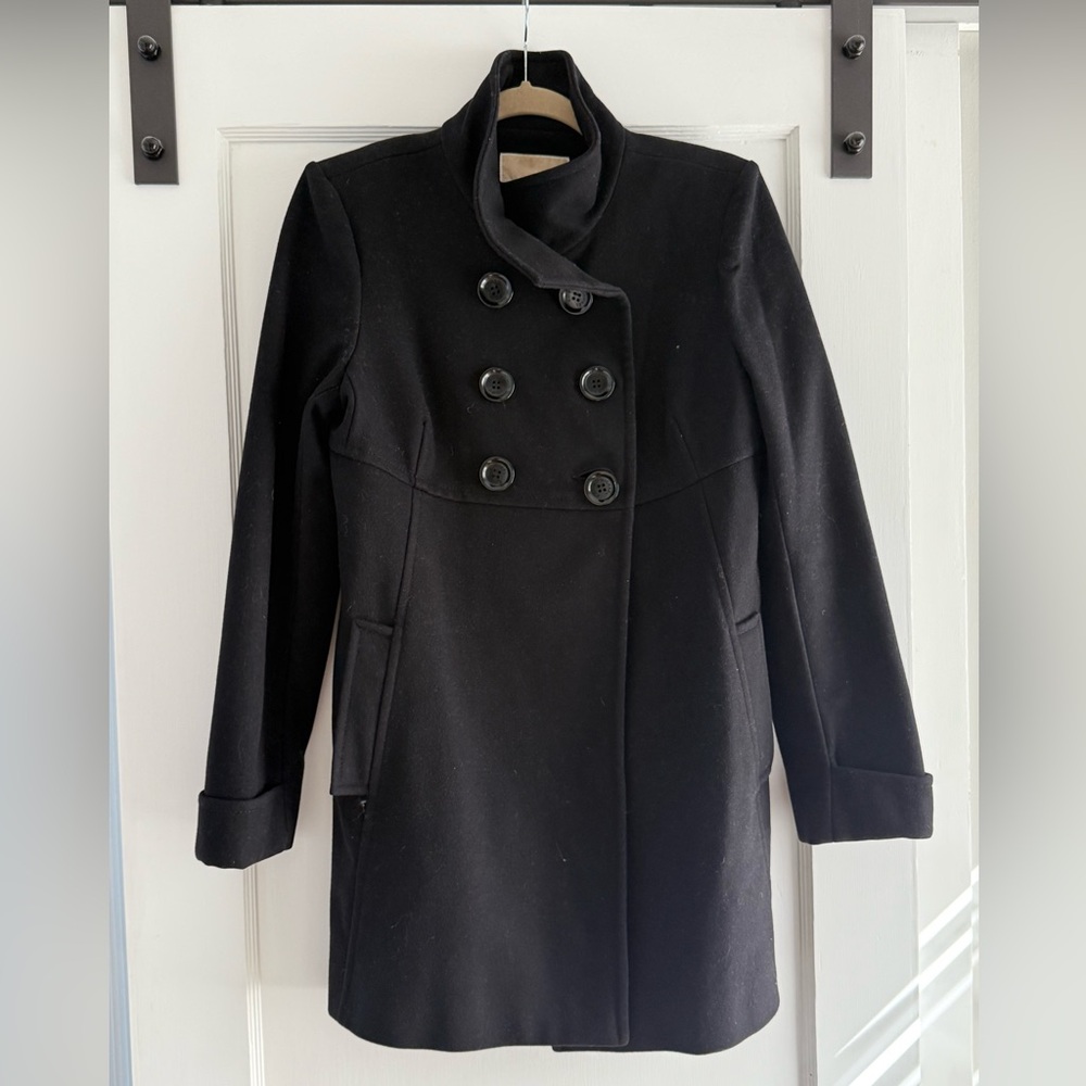 Michael Kors Black Mock Neck Wool Coat